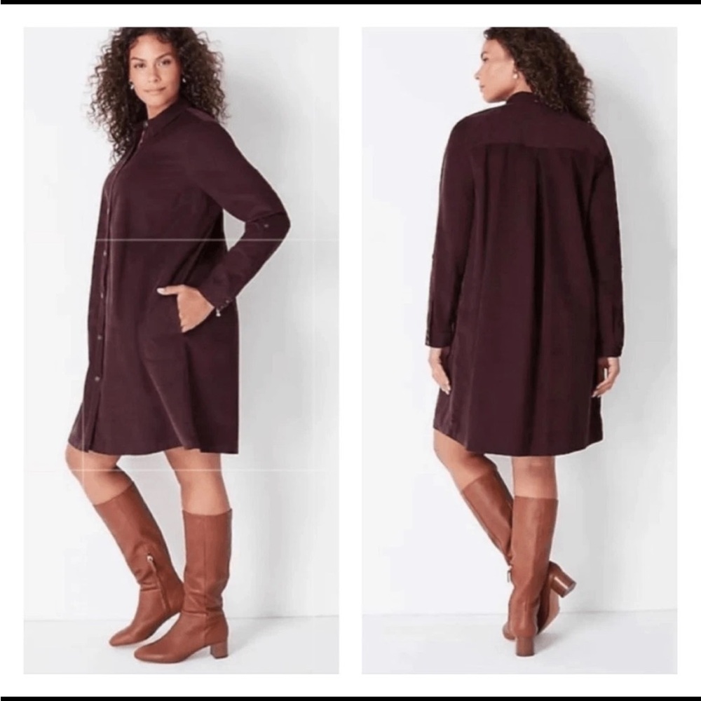 J. Jill wale-fine corduroy spiced wine shirt dress womens M petite Button up